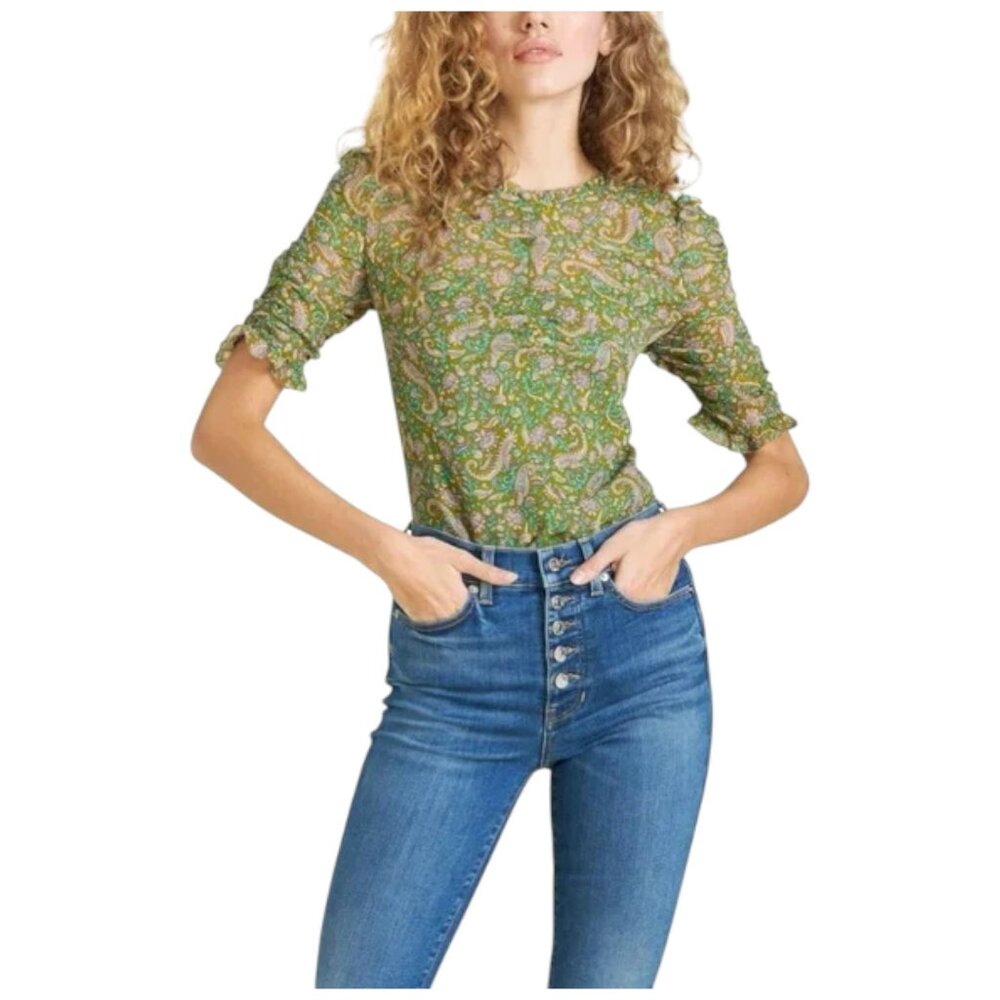 Veronica Beard Paisley Half Sleeve Silk Blouse